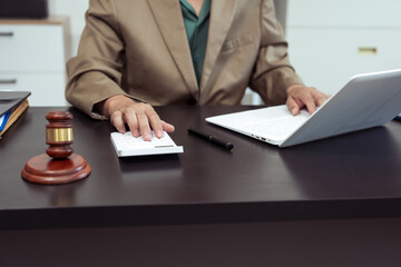 Judge, male lawyer discuss legal services for businessmen, give advice on contracts, plan court...
