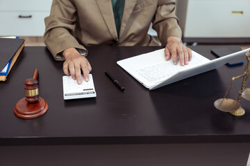 Judge, male lawyer discuss legal services for businessmen, give advice on contracts, plan court...