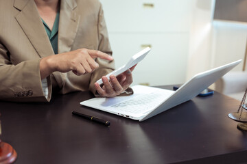 Judge, male lawyer discuss legal services for businessmen, give advice on contracts, plan court...