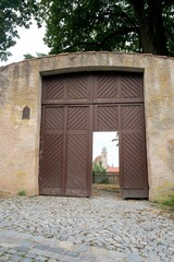 Large Wooden Gate with Town View