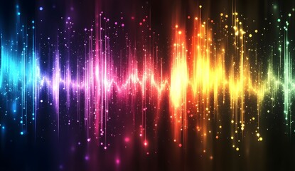 Colorful, glowing sound waves on a black background, Abstract wave line design.