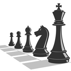 Black Chess Pieces on a Board King Knight and Pawns.