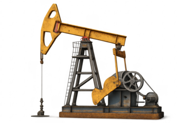Industrial oil pump jack on transparent background