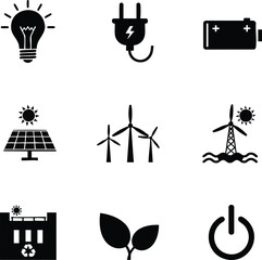 Fototapeta premium Renewable Energy Icon Sheet Highlighting Green Power and Sustainability