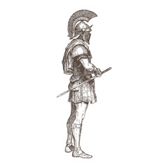 Fototapeta premium Standing Ancient Greek Soldier with Spear Vector.