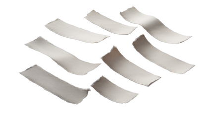 Collection of individually bent lightweight paper strips creating an abstract pattern, transparent background