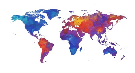 Obraz premium Watercolor splashes forming a map of the world, vibrant tones