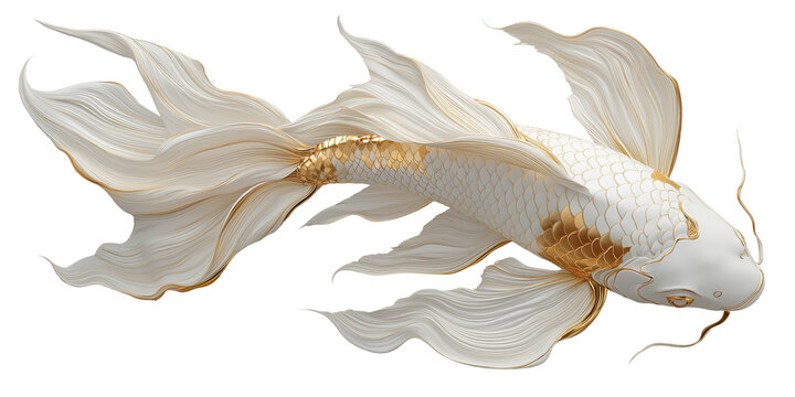 Modern white luxury Tails, matte ivory base, liquid gold flowing barbel tails, soft reflection highlights, bold premium font embossed gold foil