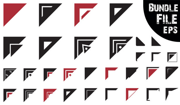 Collection of geometric corner brackets and decorative borders in black and red for design projects and layouts