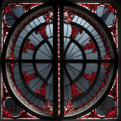 black church window with red decoration ornaments isolated  