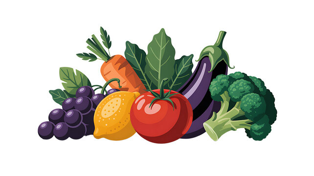 A Pixel Art Collection of Fresh Garden Vegetables and Fruits for Healthy Eating, transparent background