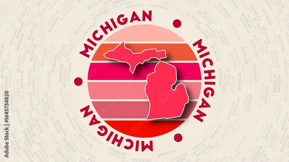 Aufkleber michigan logo intro. badge with the circular name and map of us state. stylish michigan round logo a