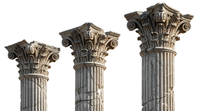 Majestic Ancient Columns Symbolizing Strength Endurance History Heritage Architectural Beauty and Enduring Power, transparent background