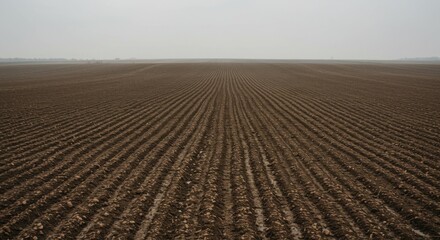 Fototapeta premium Brown Plowed Field Under an Overcast Sky