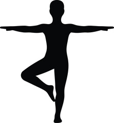 Silhouette of a woman in a tree yoga pose, demonstrating balance, fitness, and concentration for health, well-being, and relaxation