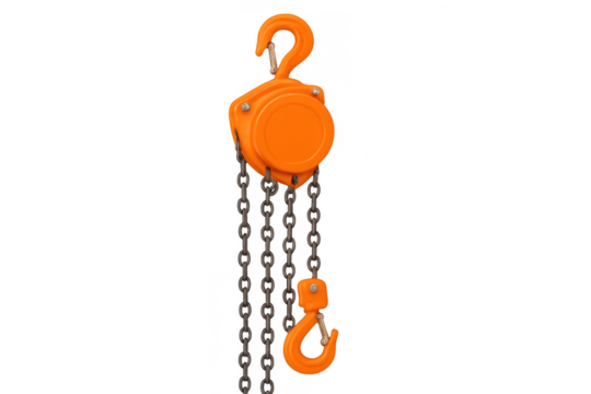 Orange chain hoist hanging with transparent background