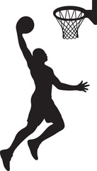 Obraz premium Silhouette of a basketball player dunking a basketball with a hoop