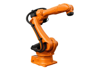 Orange robotic arm moving on transparent background