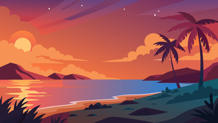 Fototapeta premium Beautiful Warm Tropical Evening Sky Over Serene Coastline
