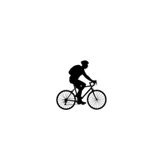 Fototapeta premium Silhouette of Cyclist on Road Bike Wearing Helmet and Backpack Active Lifestyle and Sports Illustration