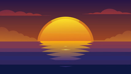 Fototapeta premium Peaceful Ocean Horizon Reflecting Golden Sunset Light and Calm Waters