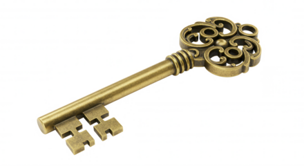 Antique Gold Key Isolated On Transparent Background