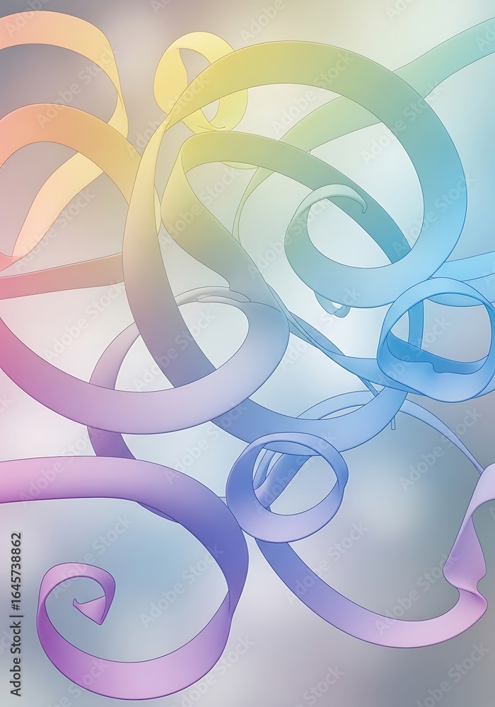 Poster abstract iridescent ribbons creating a whimsical and colorful flowing background art
