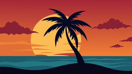 Obraz premium Palm Silhouette with Warm Ocean Sunset a Stunning Coastal View