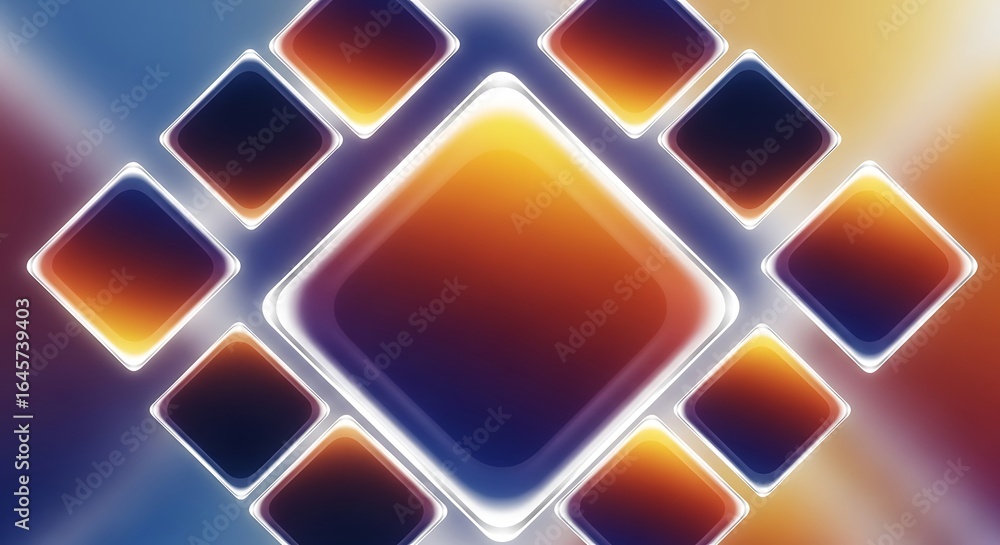 Poster dynamic geometric gradient composition with glowing edges and diamond shapes forming structured