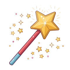 Golden star magic wand sparkles on black background