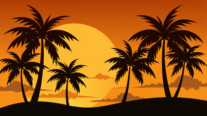 Palm Silhouettes at Golden Sunset a Stunning Tropical Beach View
