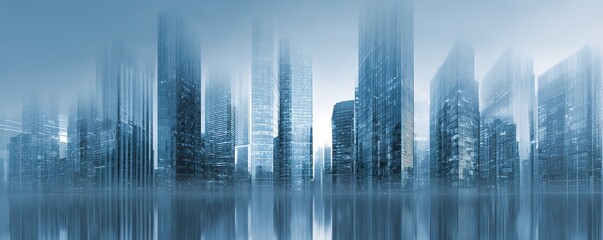 Fototapeta premium A hazy urban building complex scene with a strong sense of technology, suitable for promotional posters and backgrounds of technology companies and commercial complexes. 