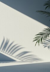 Minimalist Summer Beach Scene with Shadows of Palm Leaves on White Sand and Clear Bright Sky in Tropical Paradise