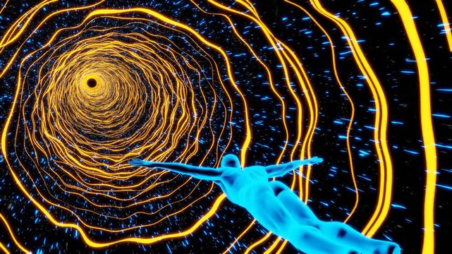 Man flying through a wormhole tunnel, near death experience or NDE other dimensions