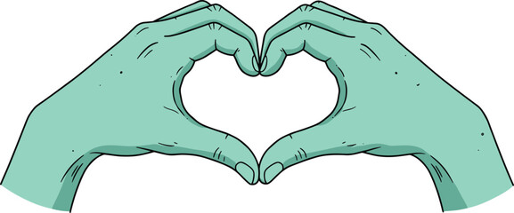 Zombie hands heart shape, green undead gesture, scary cartoon illustration, creepy monster art, spooky halloween love symbol, horror romantic vector design © Legend Monir