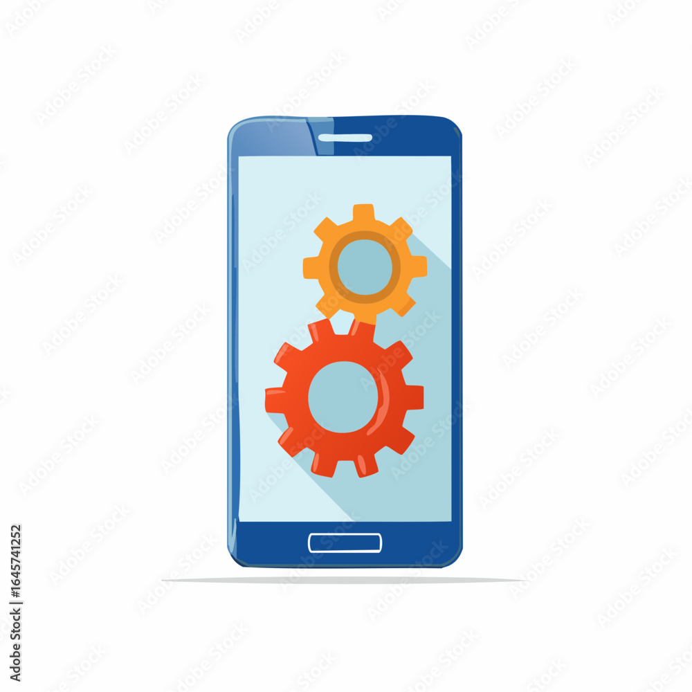 Poster illustartion graphics in flat design style. graphics of gears on the screen of a mobile phone. icon 
