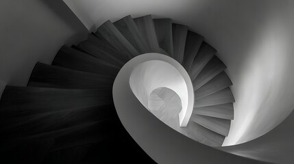 Fototapeta premium Elegant spiral staircase design leading downwards in a monochrome modern home interior design concept