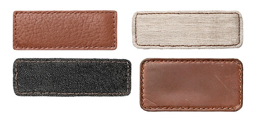 Collection set of blank clothing labels isolated on transparent or white background, png