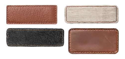 Collection set of blank clothing labels isolated on transparent or white background, png