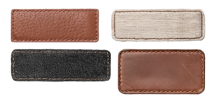 Collection set of blank clothing labels isolated on transparent or white background, png