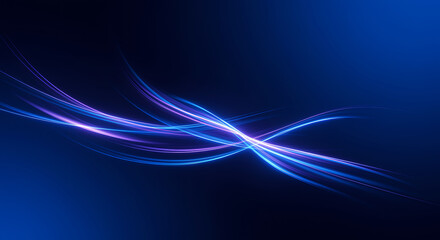 Dynamic blue and purple light trails flowing across a dark background with modern design