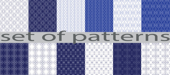 geometric seamless two-color set of 12 patterns