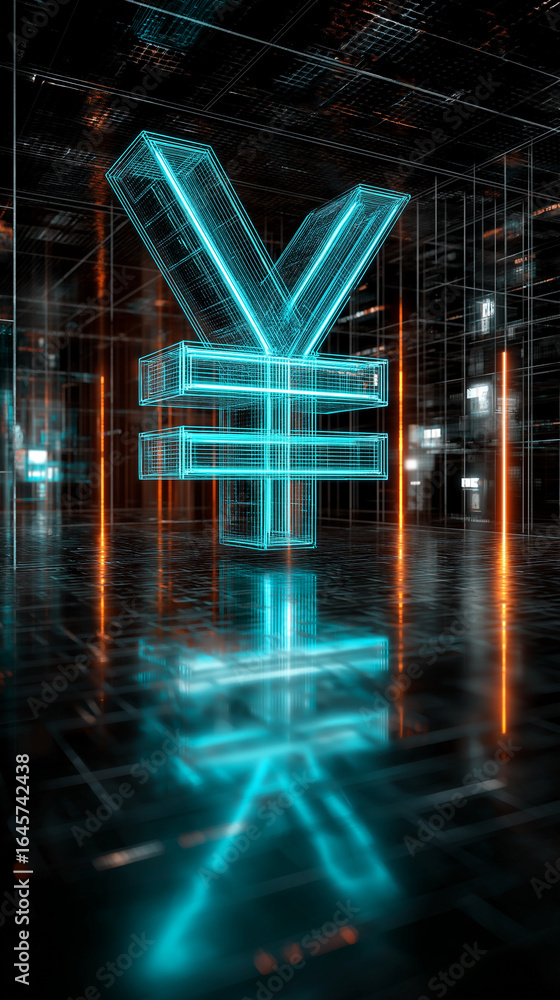 Poster digital yuan. yuan chain coin. ycc. digital currency symbol in a futuristic design concept.