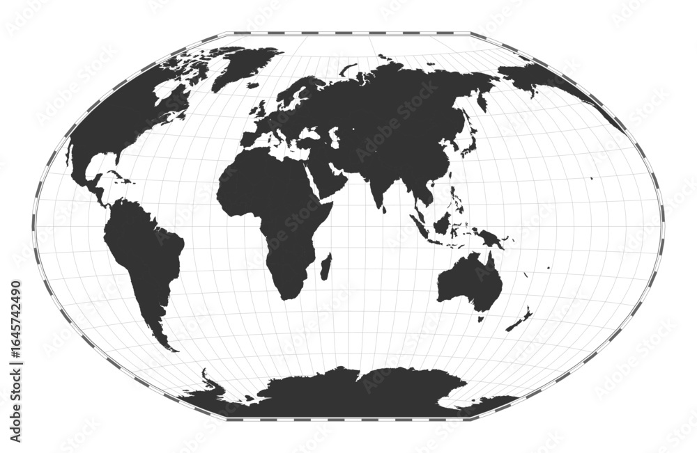 Poster vector world map. winkel tripel projection. plain world geographical map with latitude and longitude