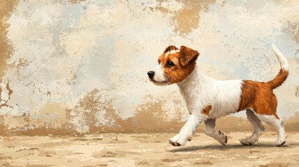playful dog running on textured background, showcasing its lively spirit