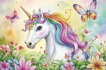 Captivating art that blends fantasy elements with a magical unicorn and delicate flora.
