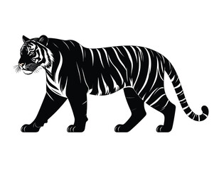Minimalist Black and White Tiger Walking Silhouette Elegant Design Icon