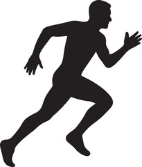 Silhouette of a runner in motion against a white background