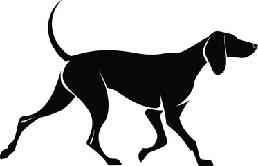 Silhouette of elegant hunting dog walking, sleek canine profile, alert pet, pointing stance, outdoor animal, active dog, loyal companion, nature lover’s pet, hunting breed, focused dog movement