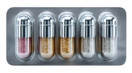 Blister pack with orange and white capsules for healthcare and supplements